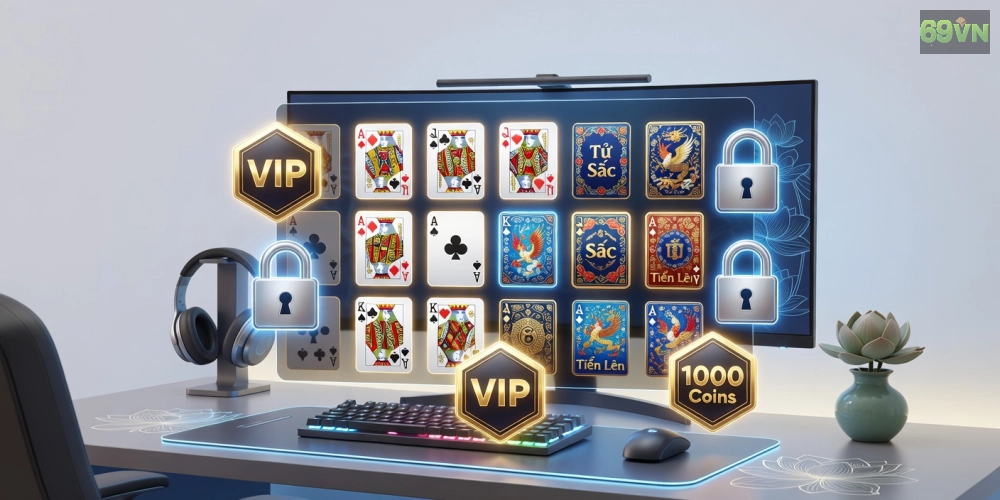 Minh họa giao diện nền tảng game bài đổi thưởng 69vn với các trò chơi phổ biến và tính năng bảo mật