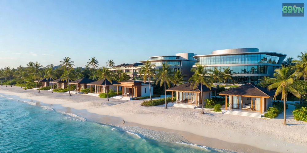 Hình ảnh tổng quan về khu nghỉ dưỡng Corona Resort & Casino Phú Quốc 69VN sang trọng bên bờ biển