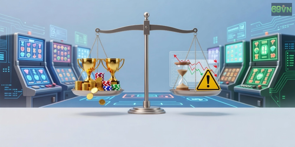 Hình so sánh ưu nhược điểm của game nổ hũ trên 69vn với biểu đồ minh họa đơn giản